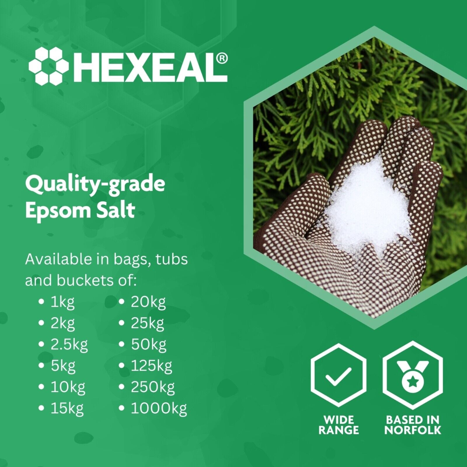 Hexeal Epsom Salt 10Kg – 2 X 5Kg Bags of Food Grade Magnesium Sulphate