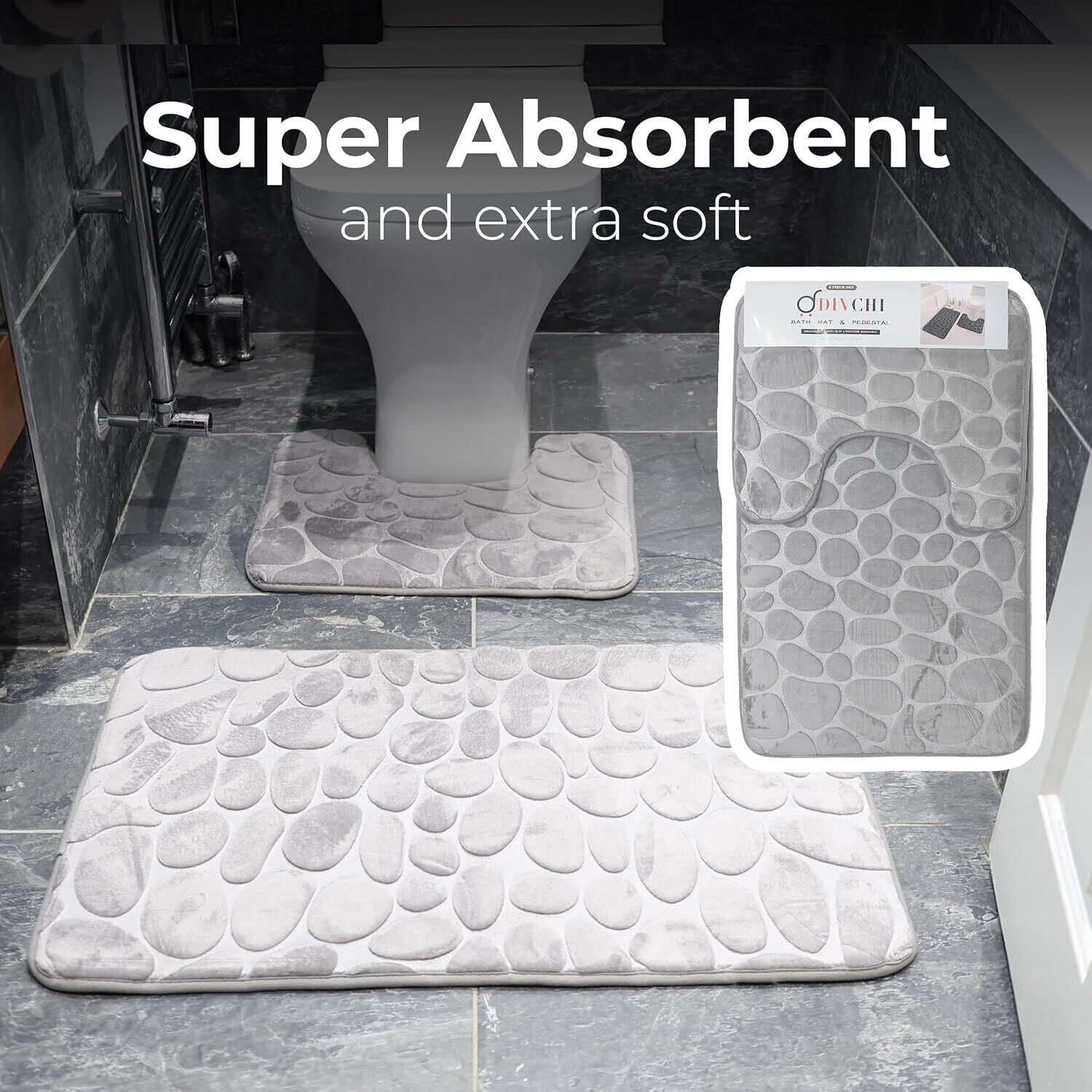 2 PCS Bathroom NON SLIP BATH MAT MEMORY FOAM ULTRA SOFT TOILET BATHROOM RUGS