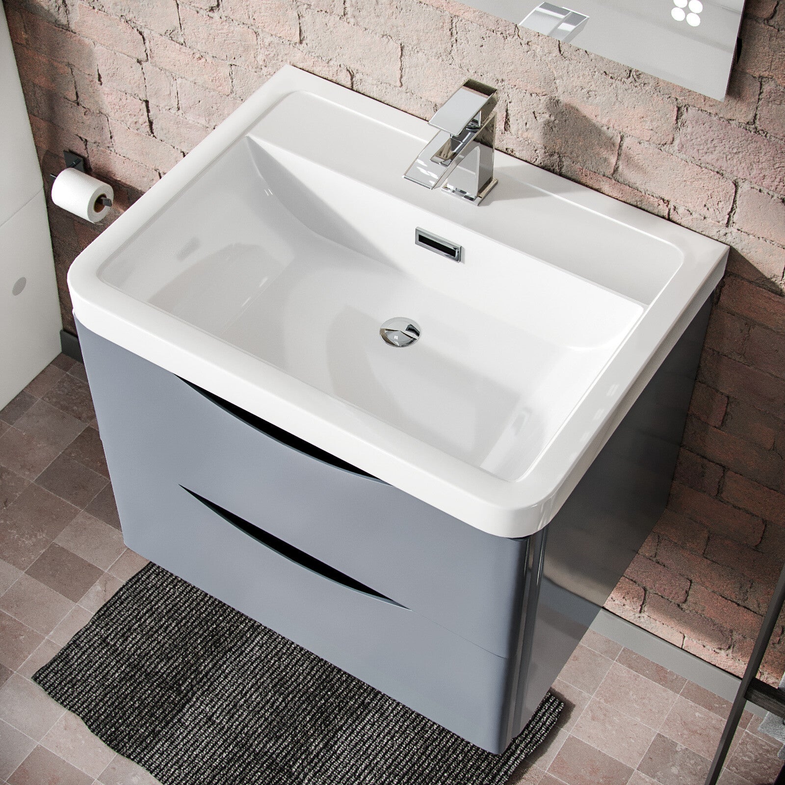 Merton Grey Basin Wall Hung Vanity Cabinet & Rimless Close Coupled Toilet