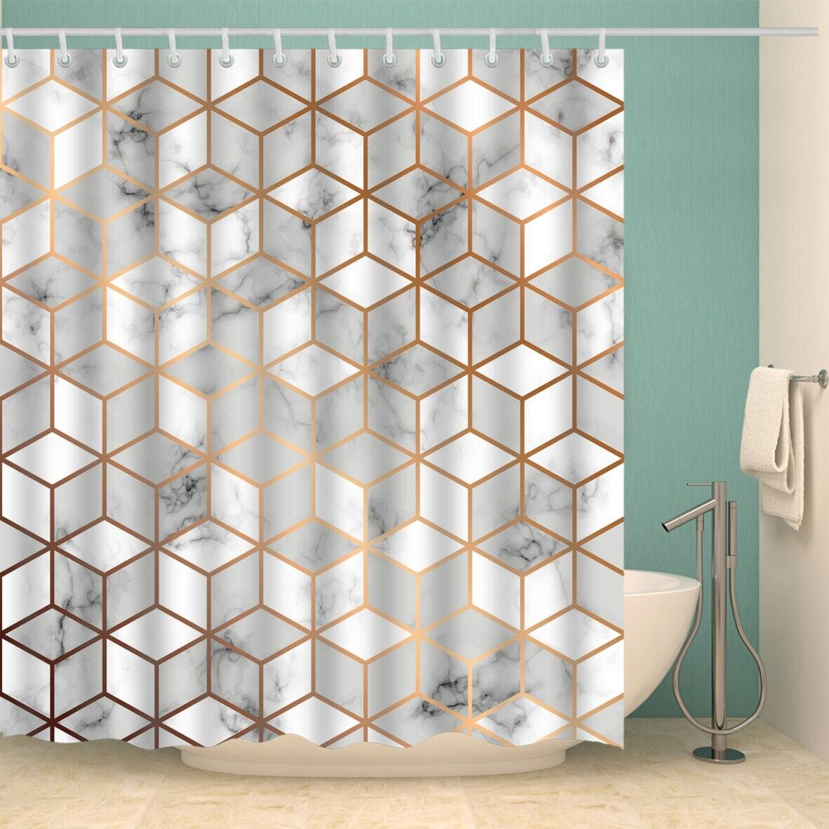 Polyester Shower Curtain 180X180Cm Marble Printed Fabric Waterproof Sheer Panel
