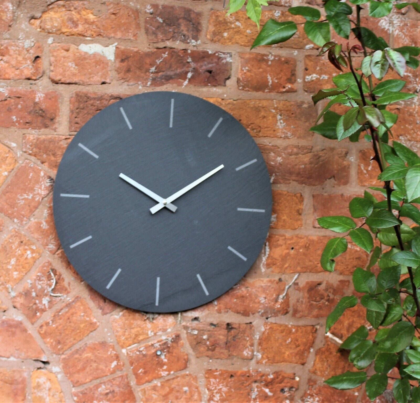 Indoor Outdoor Hand Finished Kitchen Grey Slate & Silver Wall Clock Natural