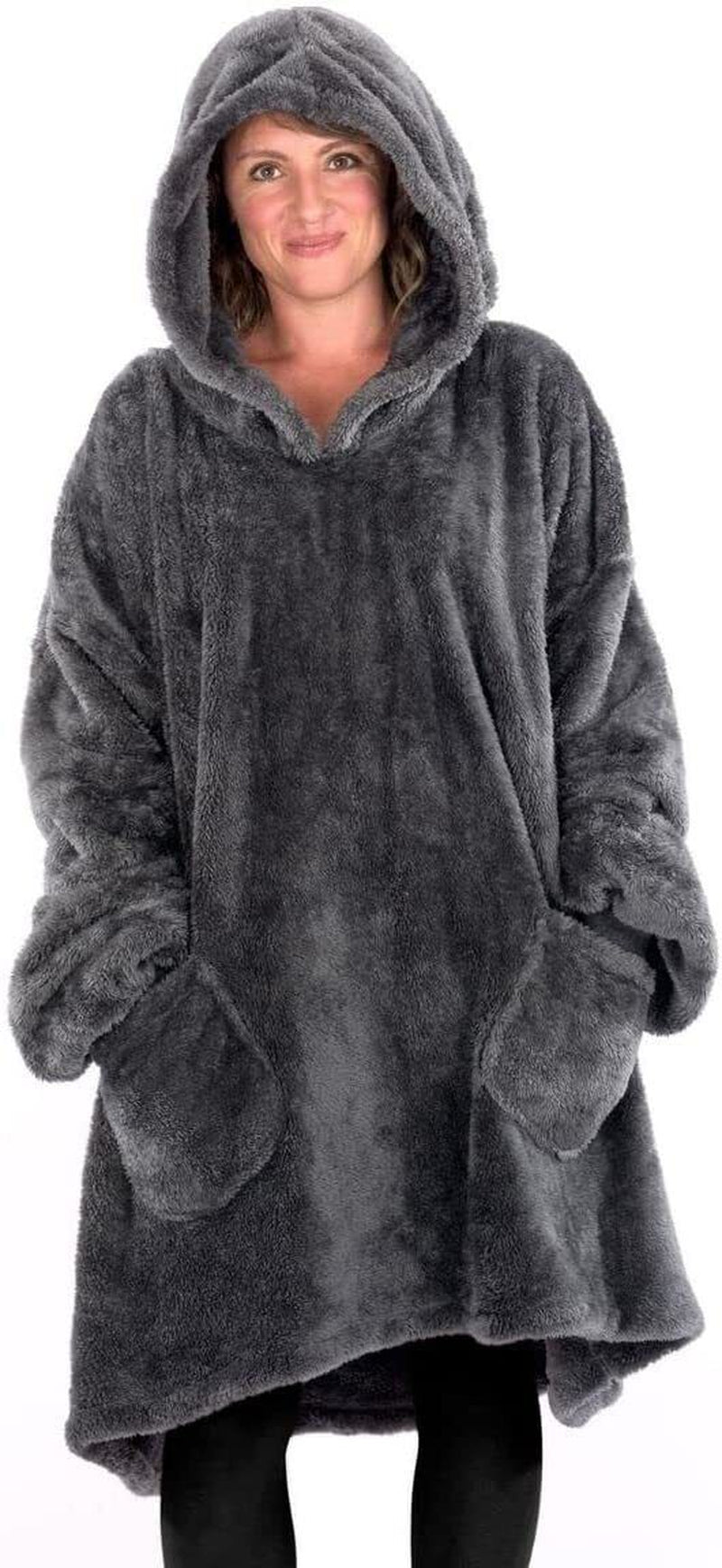 Snugrug Oversized Long Hooded Adult Sherpa Big Fleece Blanket Hoodie Sweatshirt