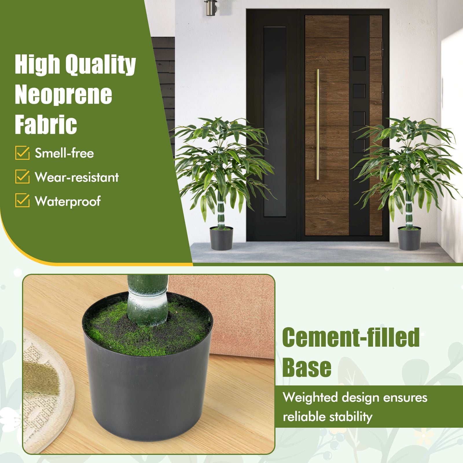 100 CM Artificial Bamboo Tree Set of 2 with Plastic Nursery Pot and Adjustable Branches