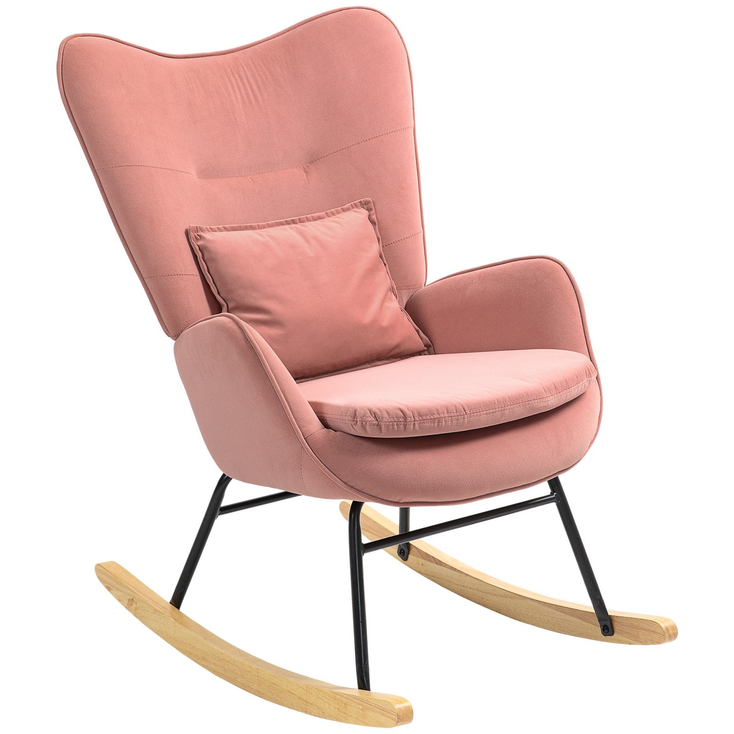 HOMCOM Velvet Rocking Chair with Lumbar Pillow for Living Room Bedroom