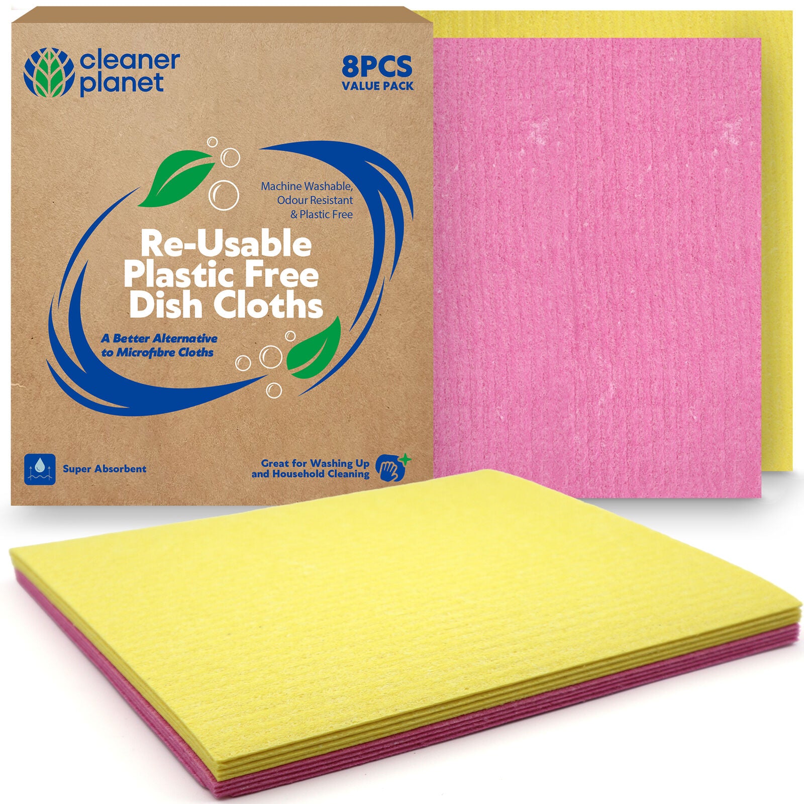 8 Sponge Cloths Absorbent Cellulose Kitchen Dish Cleaning Wipes Multipurpose Pad