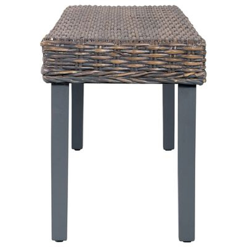 Bench 110 Cm Grey Natural Kubu Rattan and Solid Mango Wood