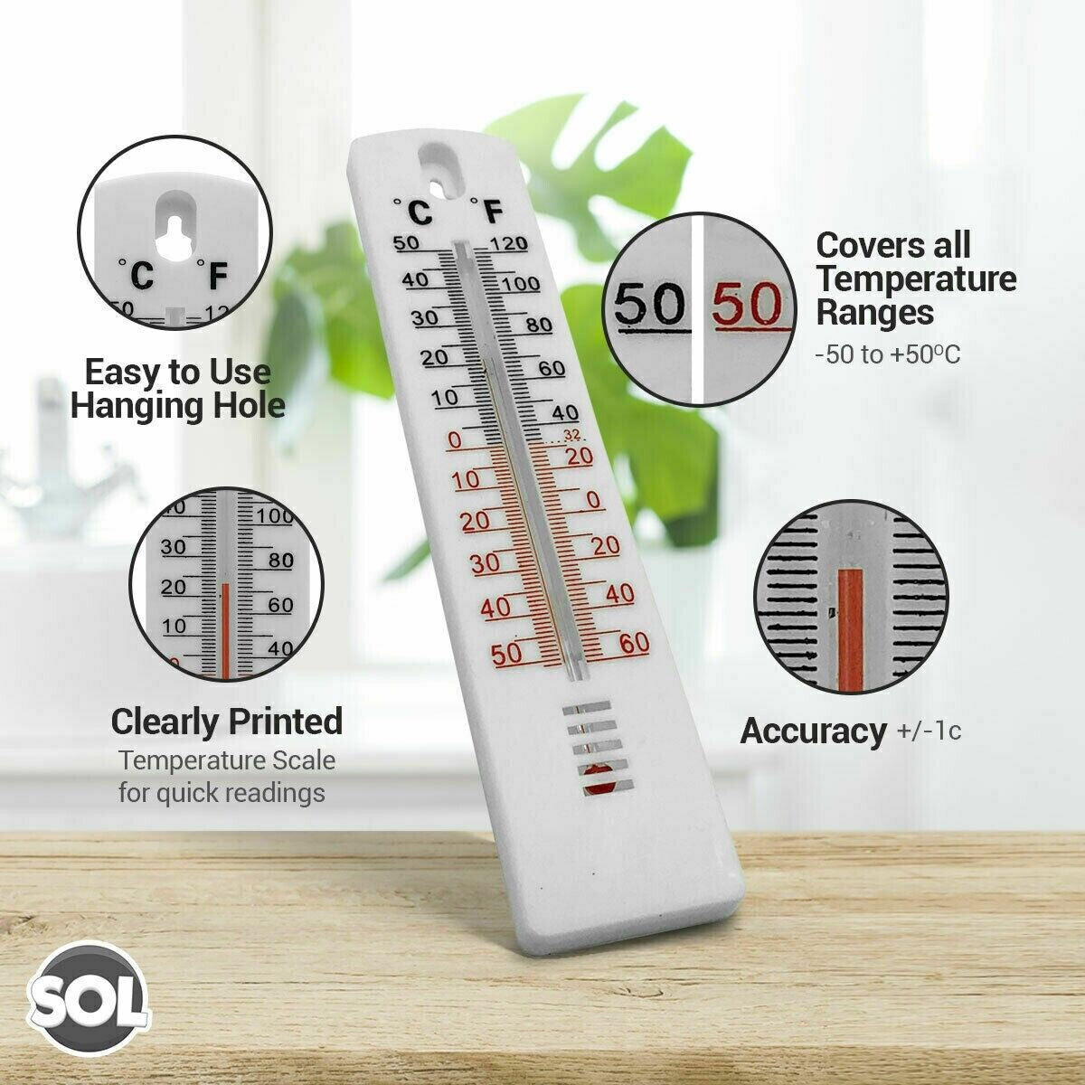 21.5Cmx3.7Cm WALL THERMOMETER INDOOR OUTDOOR GARDEN GREENHOUSE HOME OFFICE ROOM