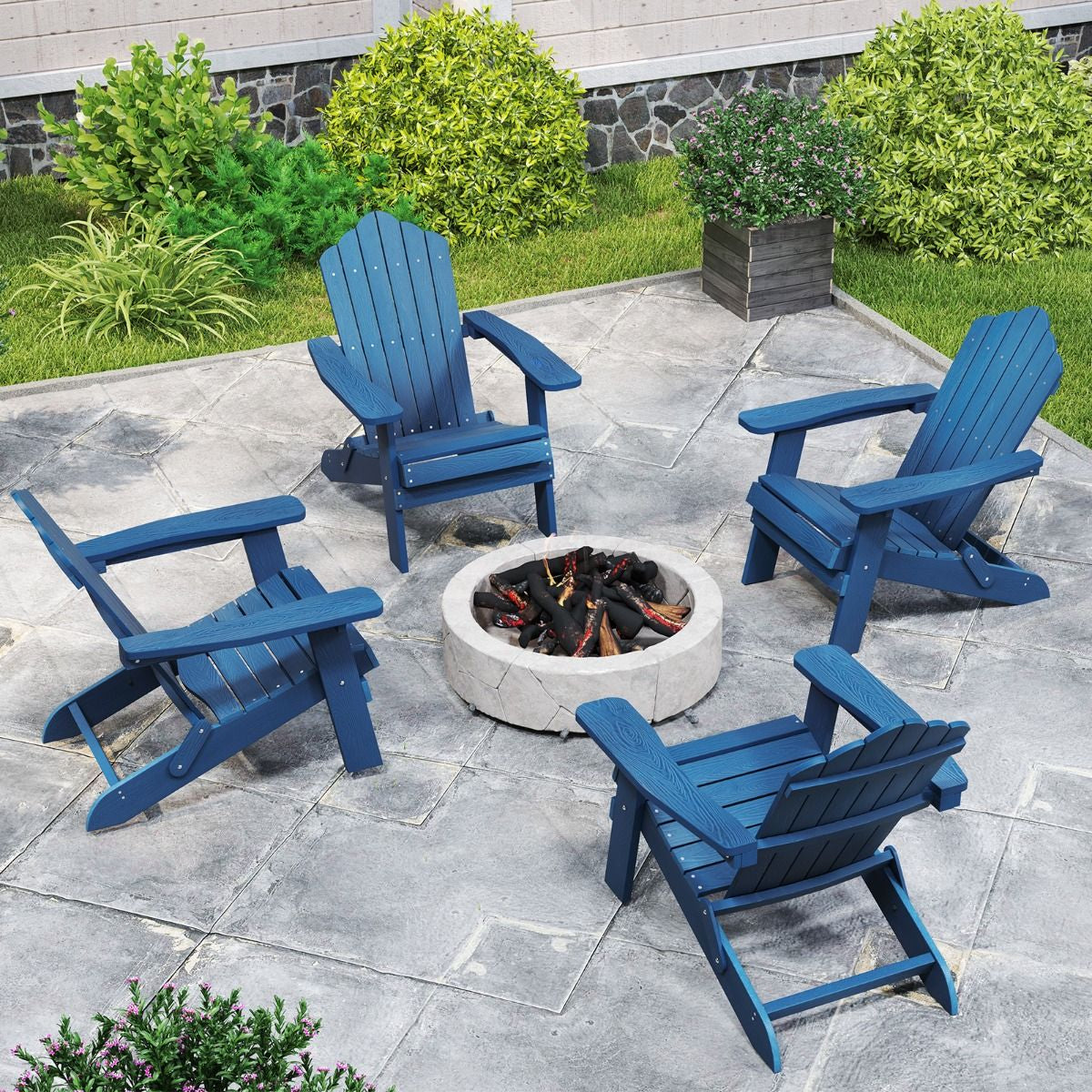 Folding Adirondack Chair with Wide Armrests and Inclined Backrest