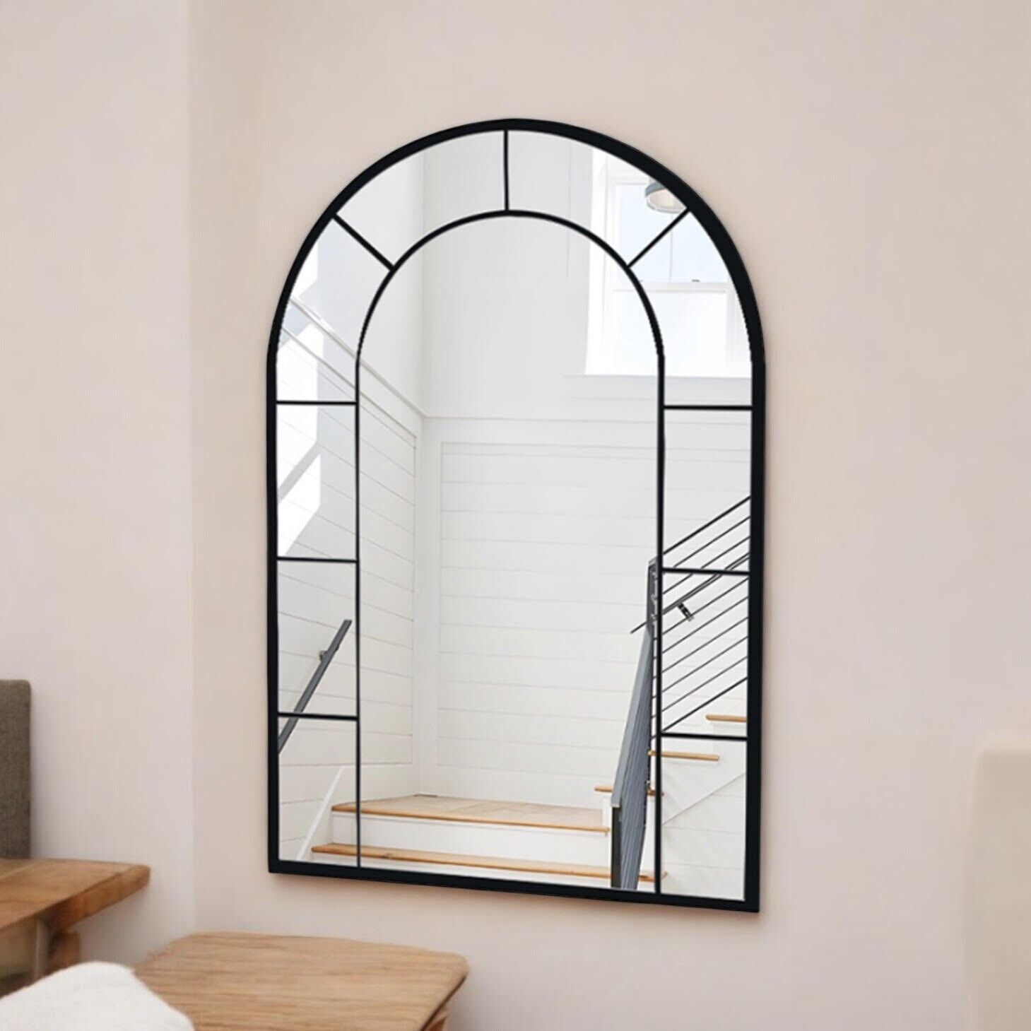 Framed Arched Mirror Wall Mounted Cast Iron Large Mirror Indoor Outdoor Garden