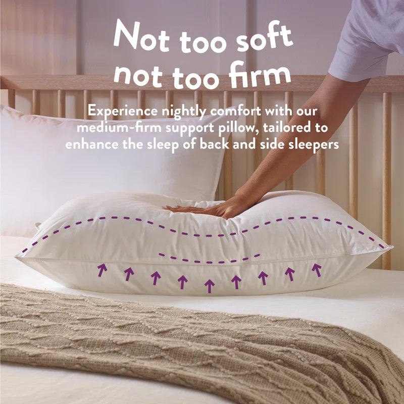 Duck Feather 100% Cotton Cover Medium Support Back Sleeper Machine Washable Pillow