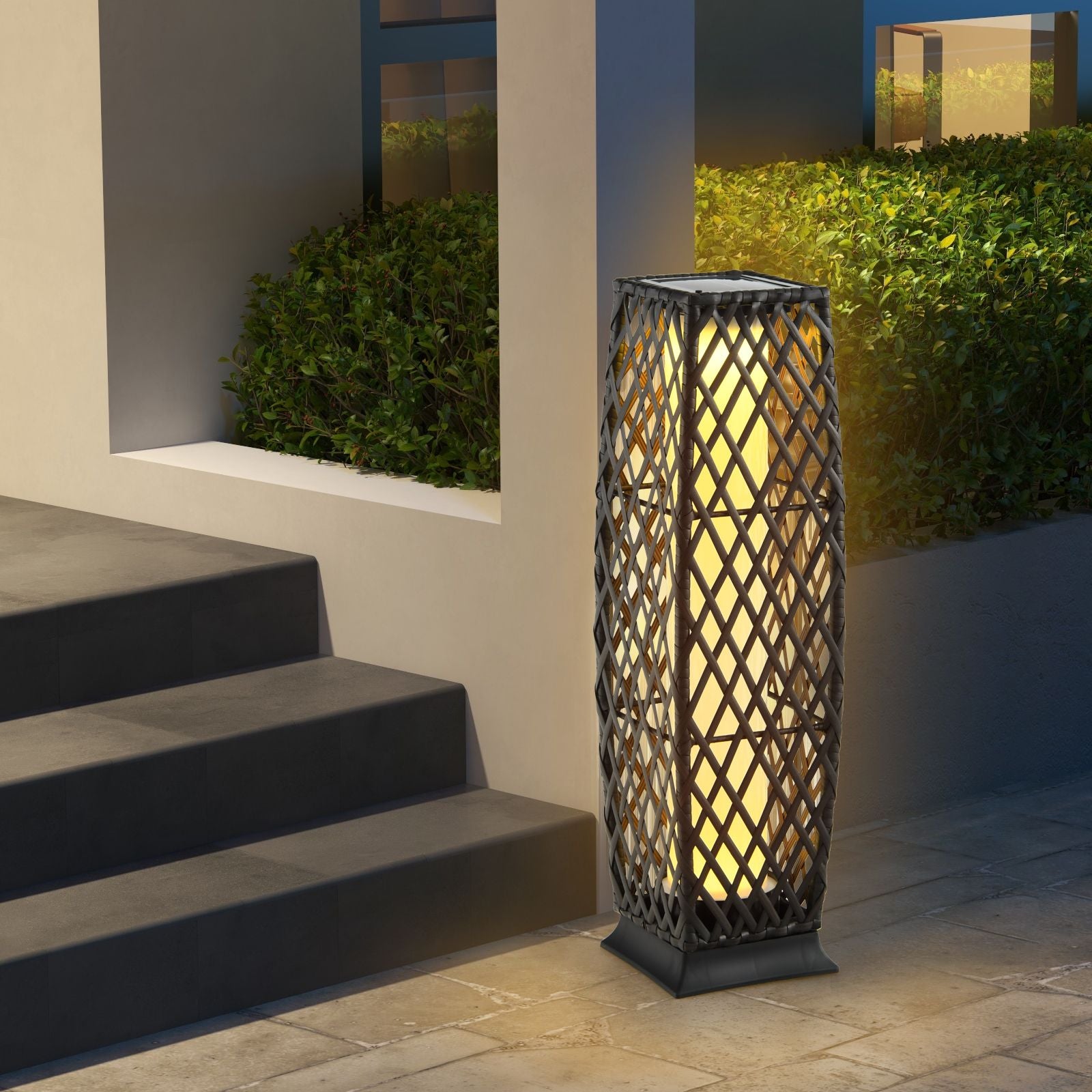 2 Pieces Outdoor Solar-Powered Floor Lamp Set