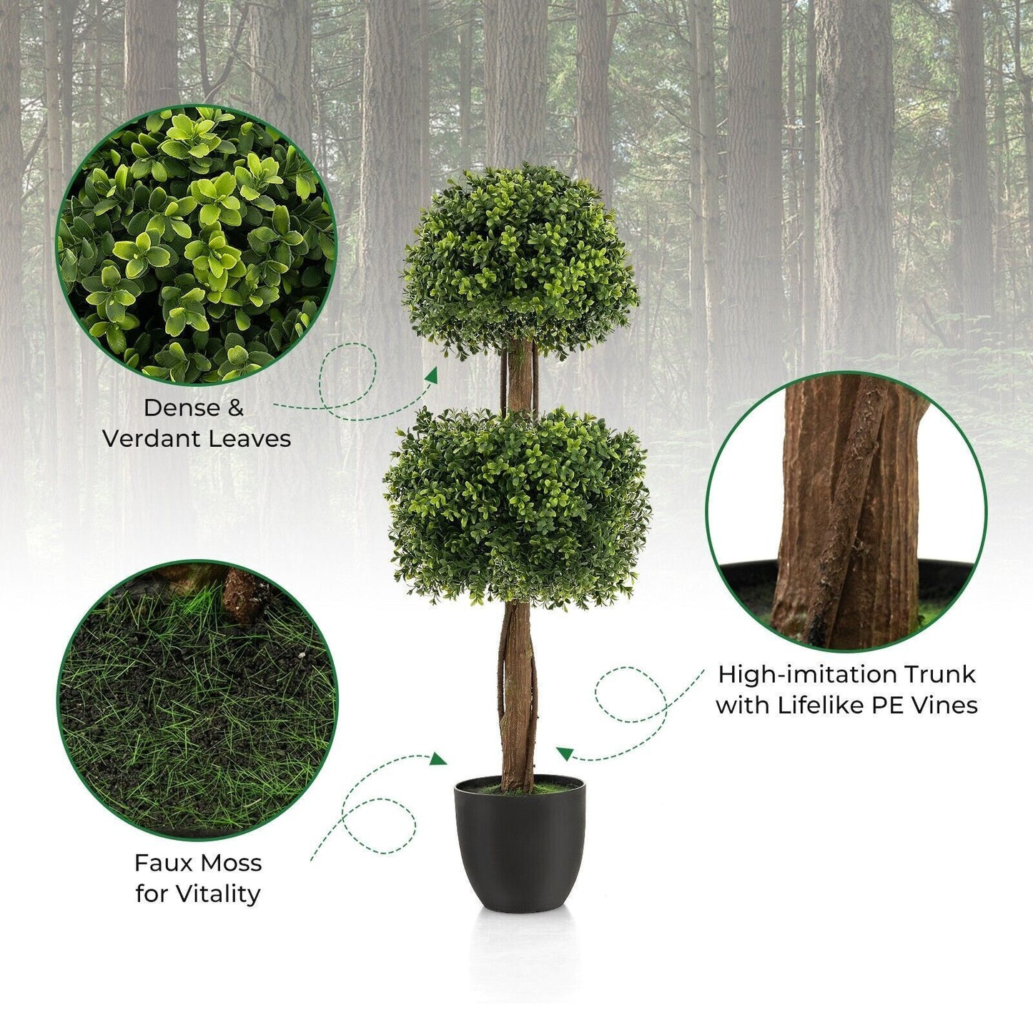 100CM Artificial Boxwood Topiary Double Ball Tree Faux Plant Fake Plant