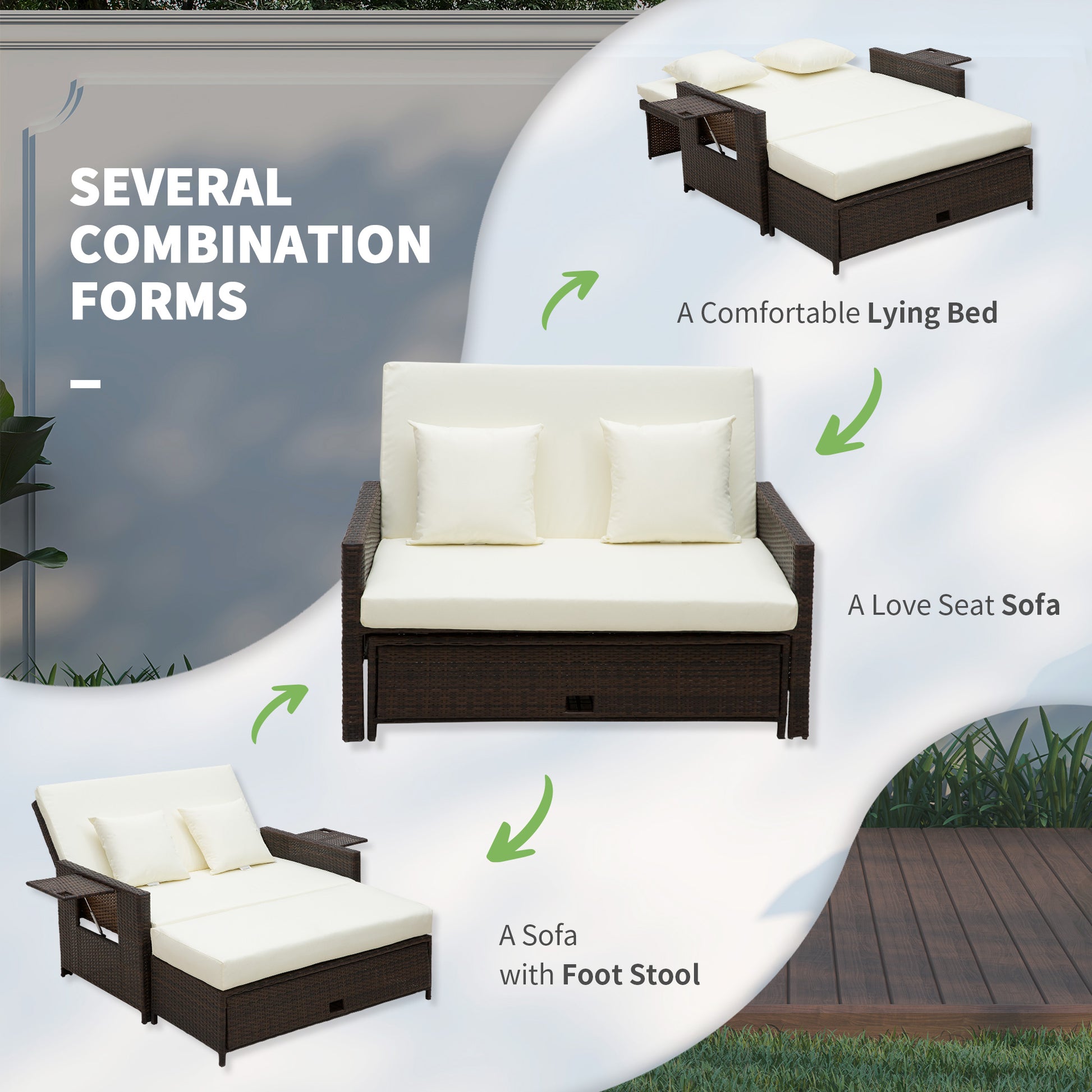 Garden Rattan Furniture Set 2 Seater Patio Sun Lounger Daybed Sunbed