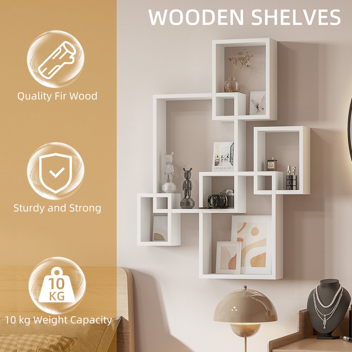 Wall Mounted Interlocking Cube Shelves, Display Wall Shelf for Living Room