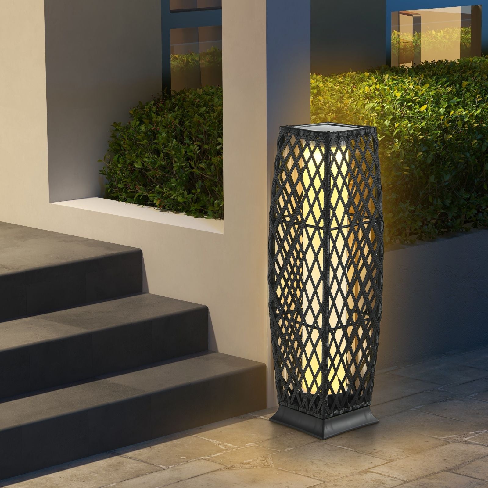 2 Pieces Outdoor Solar-Powered Floor Lamp Set
