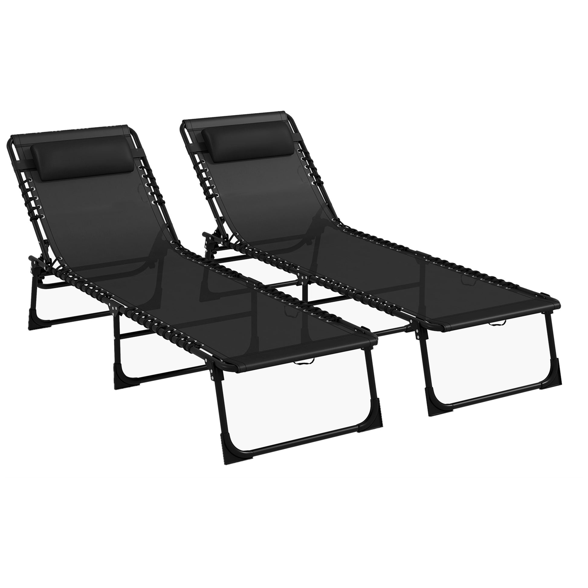 2 Pcs Beach Chaise Lounge 4 Adjustable Positions Sleeping Bed