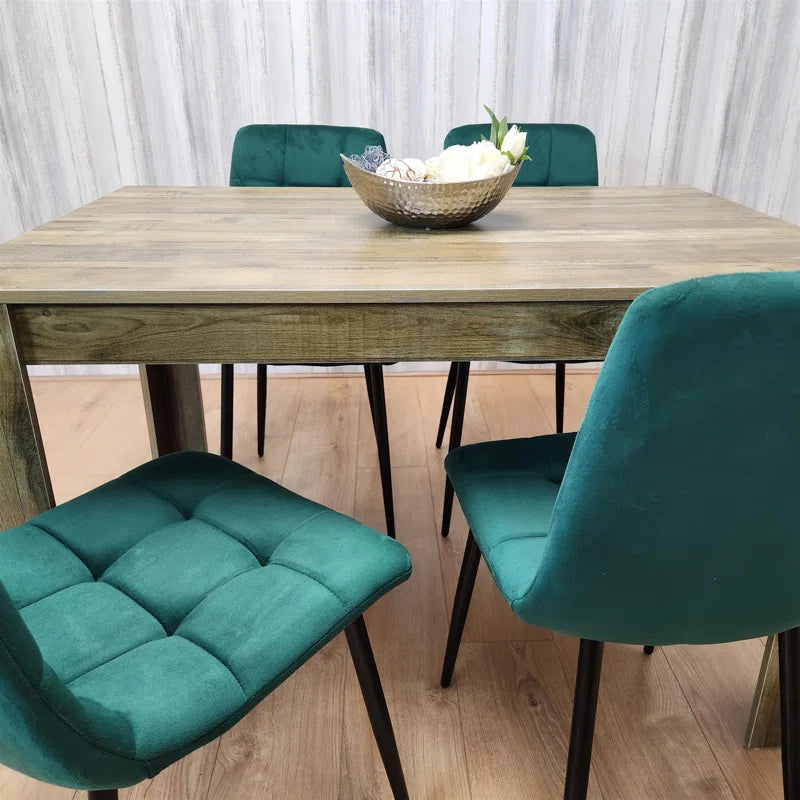 Dining Set of 4 Dining Table and 4 Green Velvet Chairs Dining Room Furniture