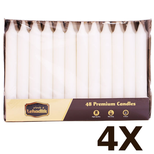 4 X 48 High Quality Unscented White Premium Dinner Table Candles ±6Hr Burn Time