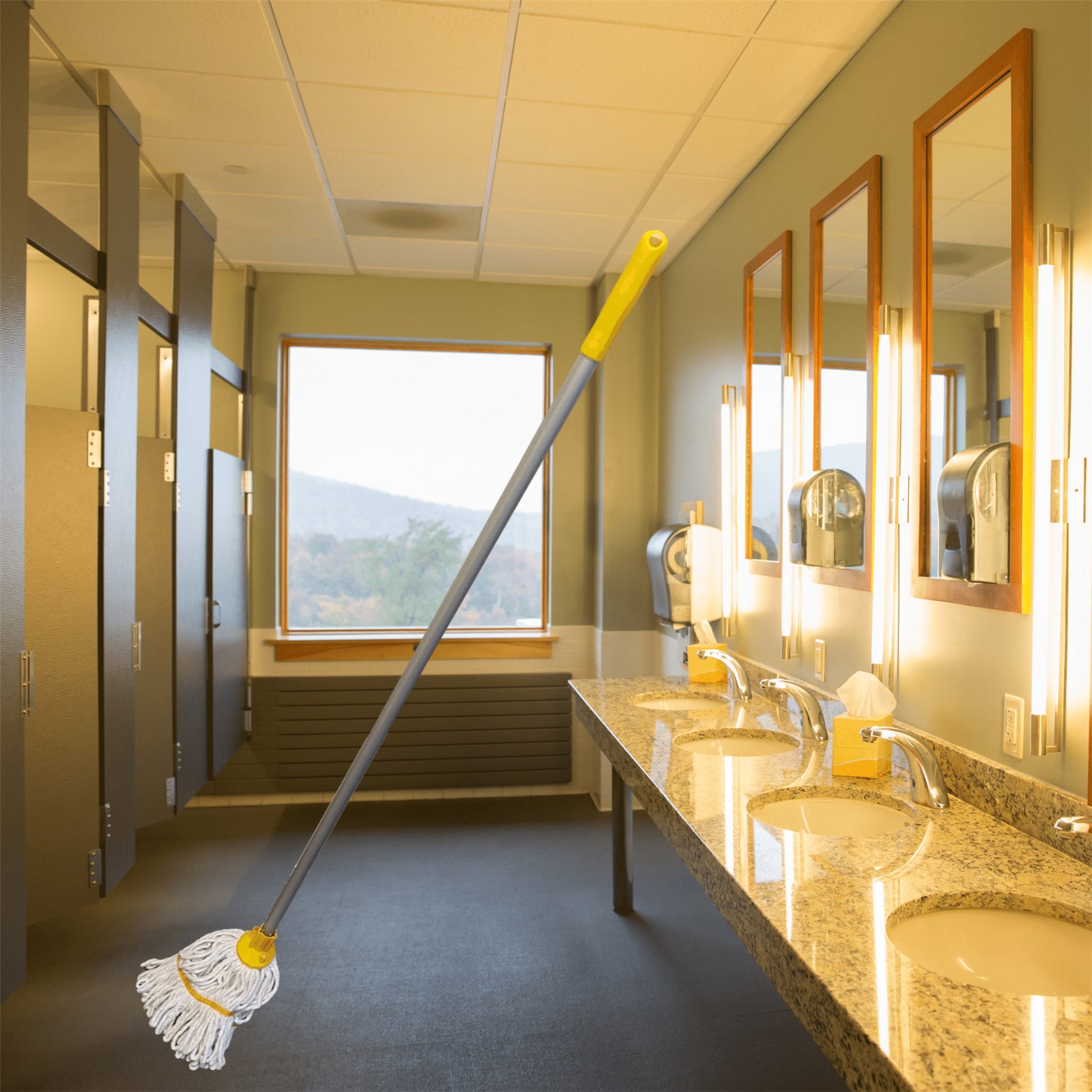 Mop Heads and Handle Cotton Heavy Duty Replacement Floor Kitchen Cleaning Yellow