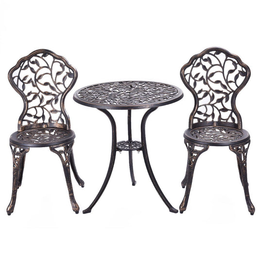 3-Piece Outdoor Bistro Set with Rust-Resistant Cast Aluminum and Leaf Design