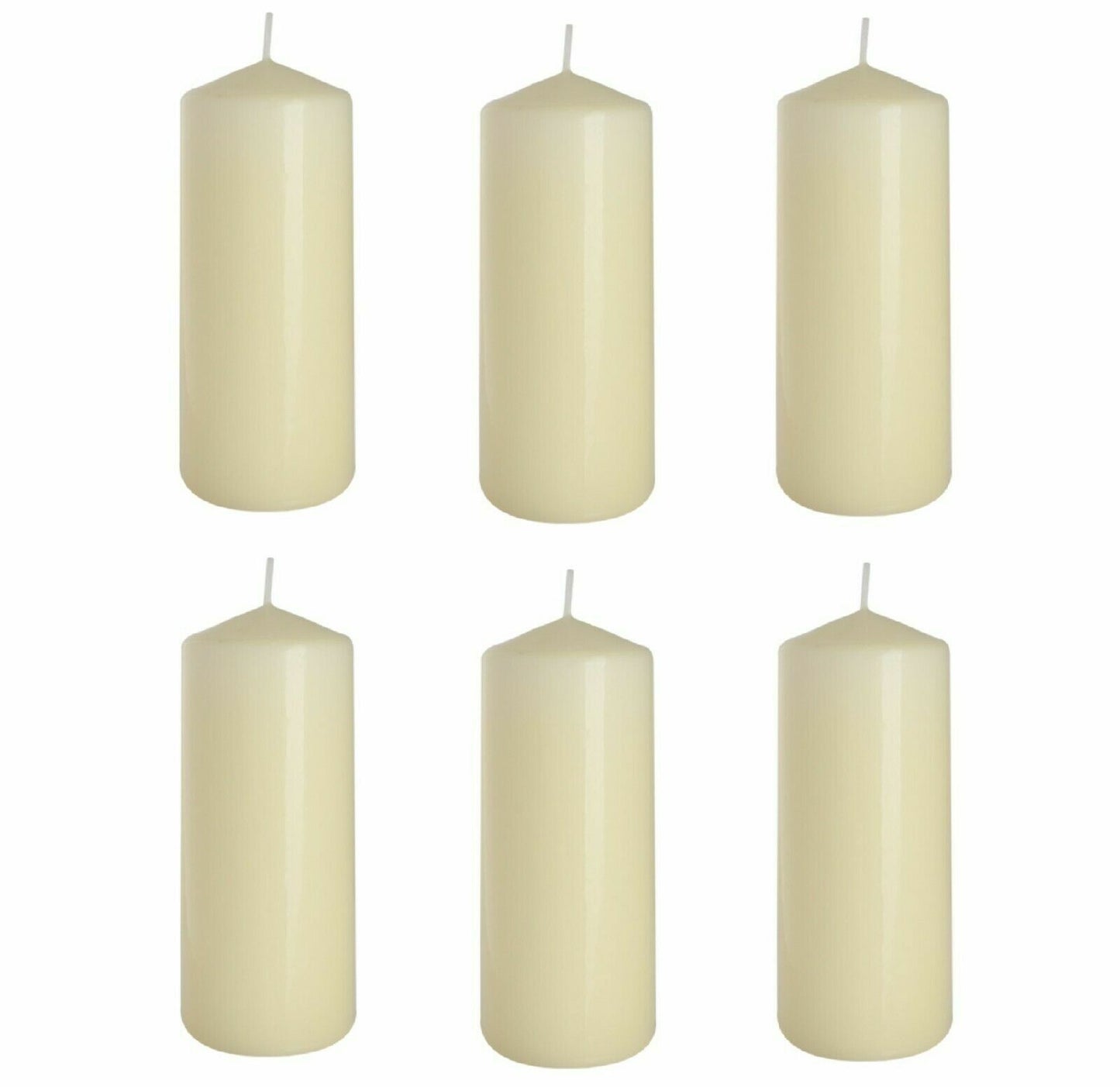 Set of 6 Church Large Pillar Candles 66 Hours Burning Time Ivory White 7Cm/15Cm