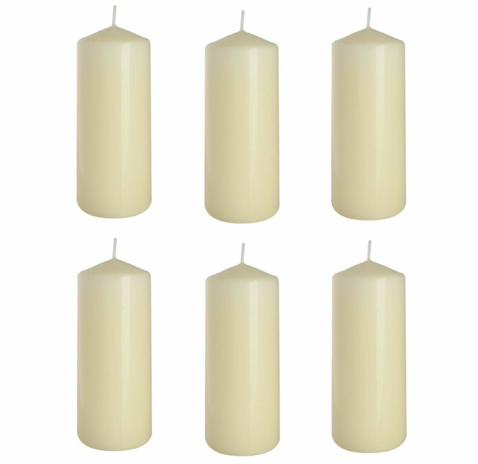 Set of 6 Church Large Pillar Candles 66 Hours Burning Time Ivory White 7Cm/15Cm