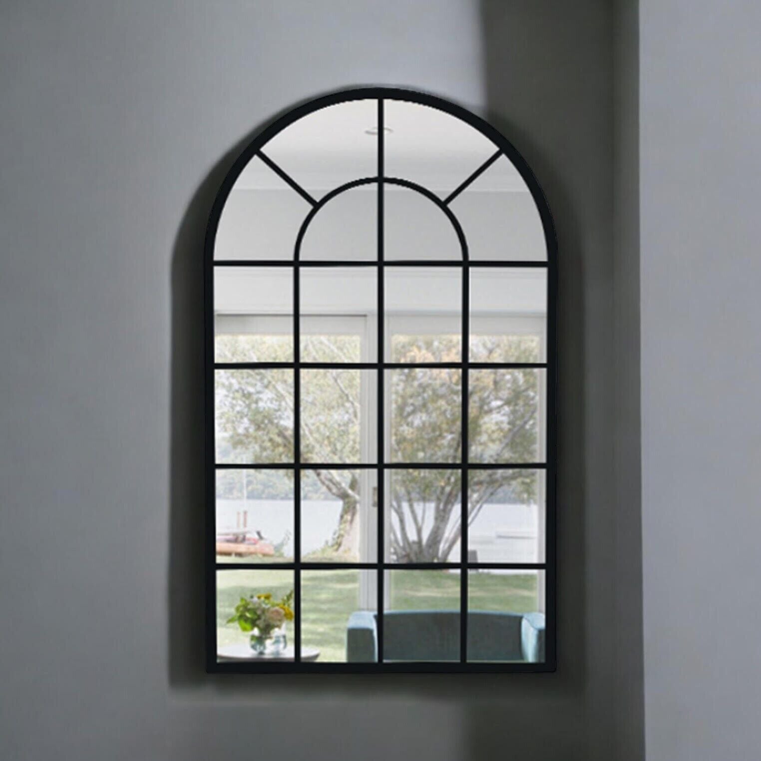 Framed Arched Mirror Wall Mounted Cast Iron Large Mirror Indoor Outdoor Garden