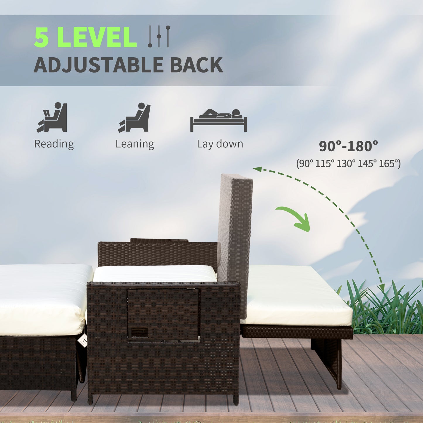 Garden Rattan Furniture Set 2 Seater Patio Sun Lounger Daybed Sunbed