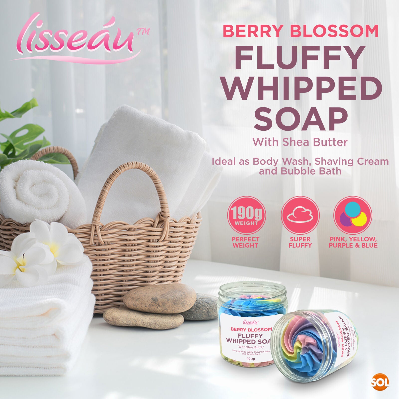Whipped Soap Shower Fluff Shea Butter Whip 190G Berry Blossom Scented Bath Body