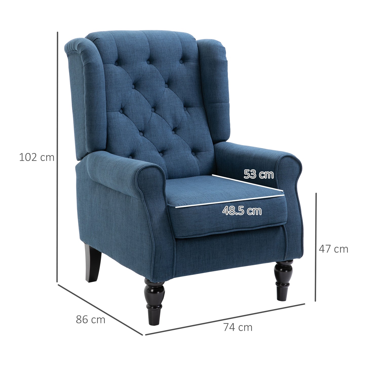 Retro Accent Chair Wingback Armchair with Wood Frame for Living Room