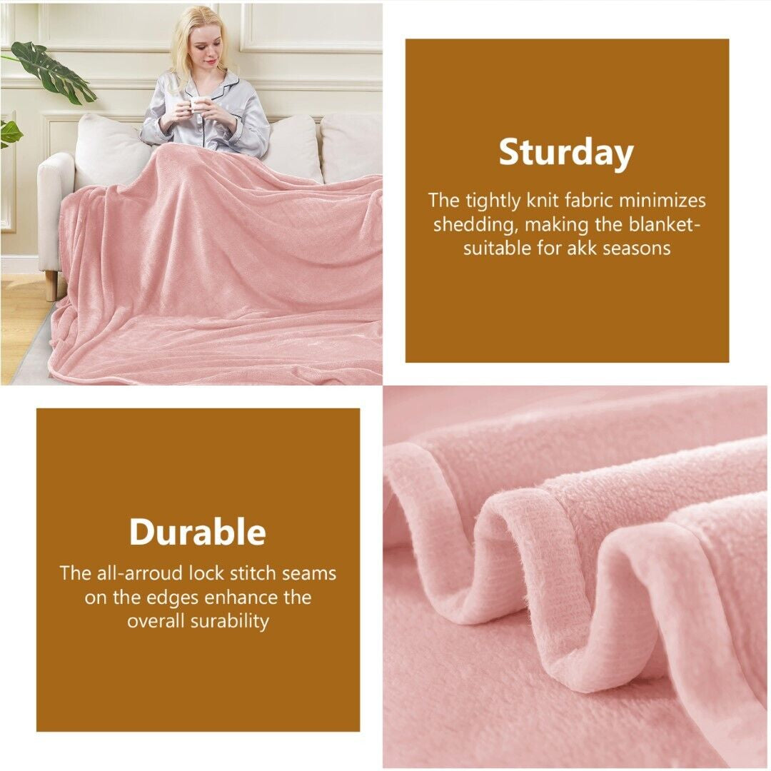 Large Fleece Blanket Throw Reversible Soft Warm Bed Sofa Blanket Double & King