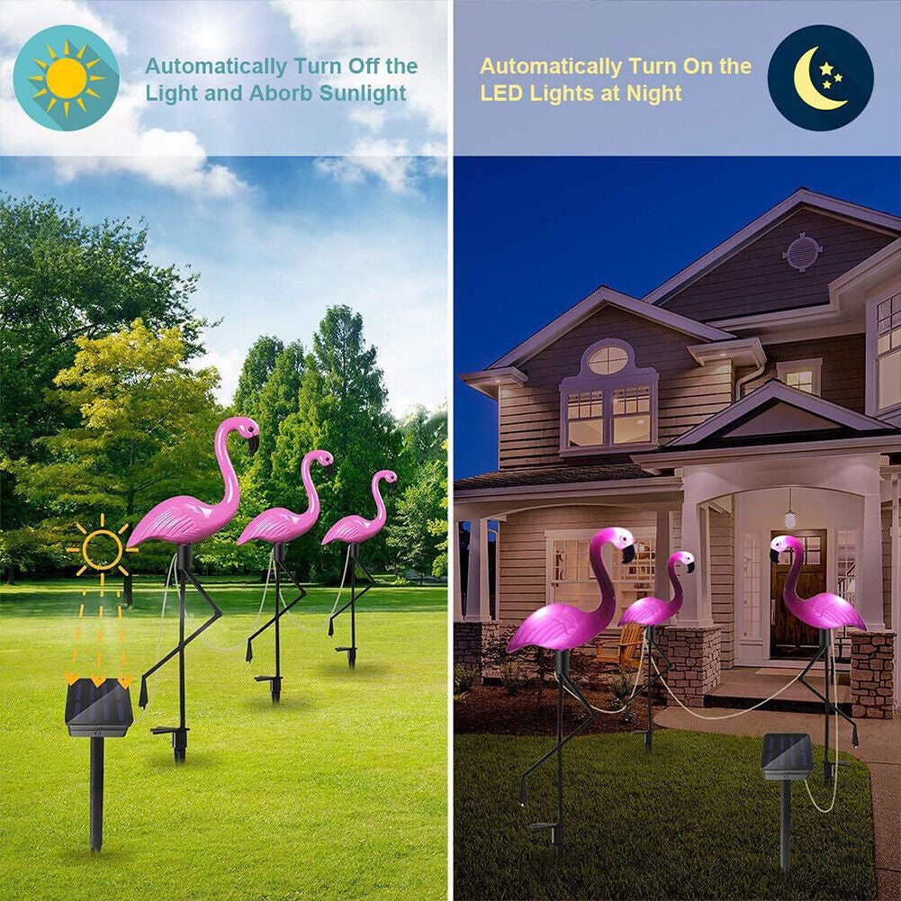 3Pcs LED Solar Flamingo Lights Outdoor Garden Lawn Lamp Stake Landscape Lighting
