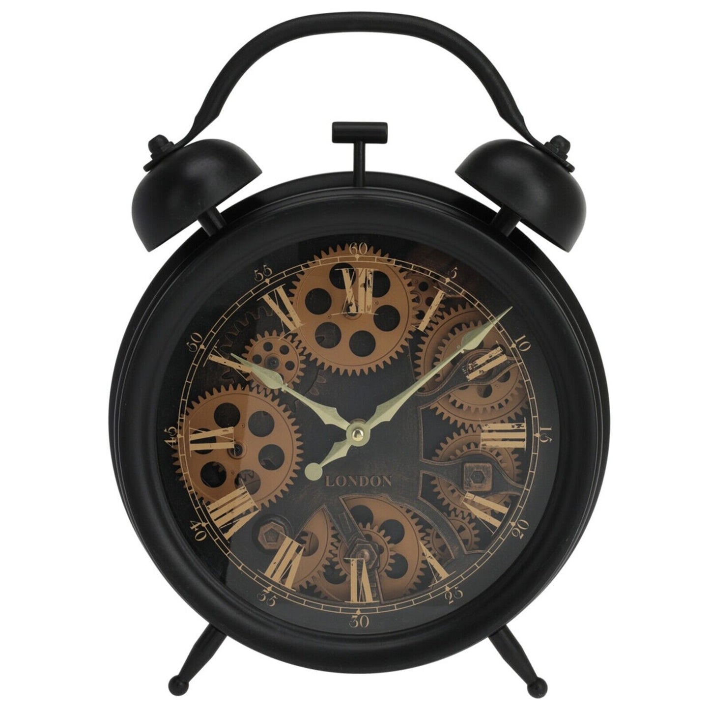 Black Vintage Clock Giant Display Hands Wall or Mantle Shelf Retro Visible Gears