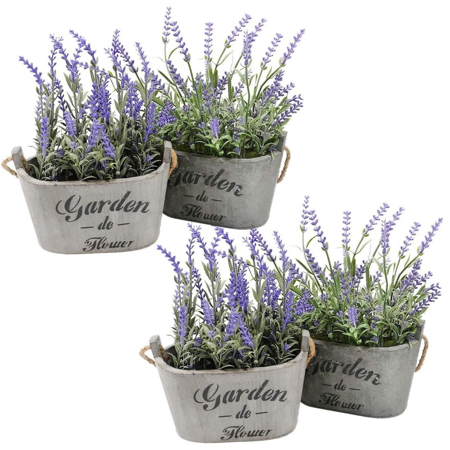 Artificial Lavender Flowers in Bundles Fake Silk Faux Lavender Plant Wooden Pots