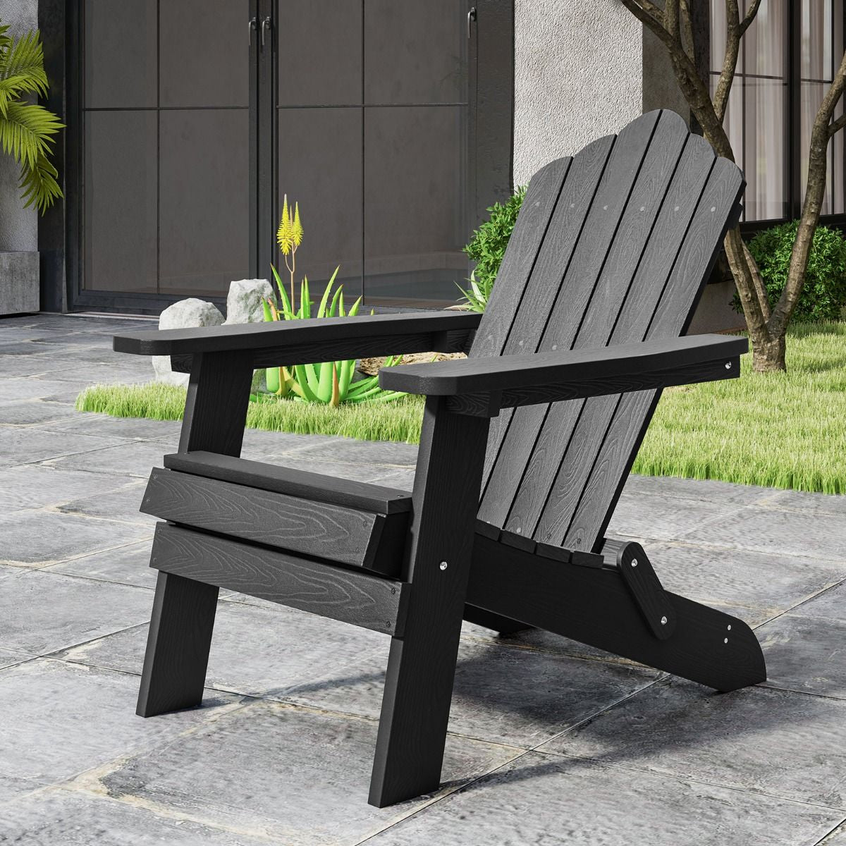 Folding Adirondack Chair with Wide Armrests and Inclined Backrest