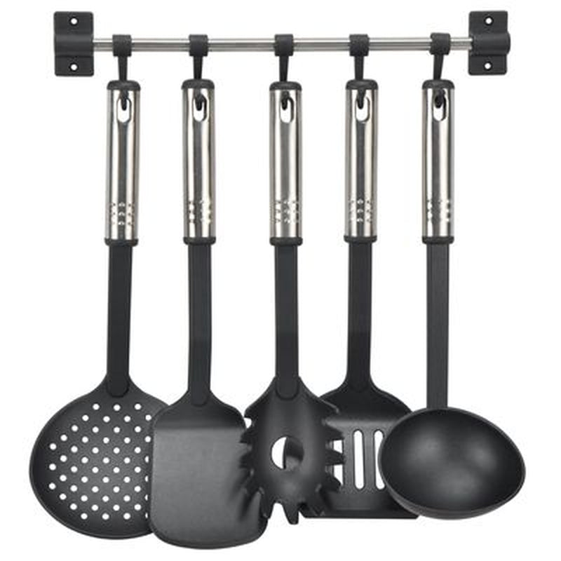 6 Piece Kitchen Tool Set Black and Silver