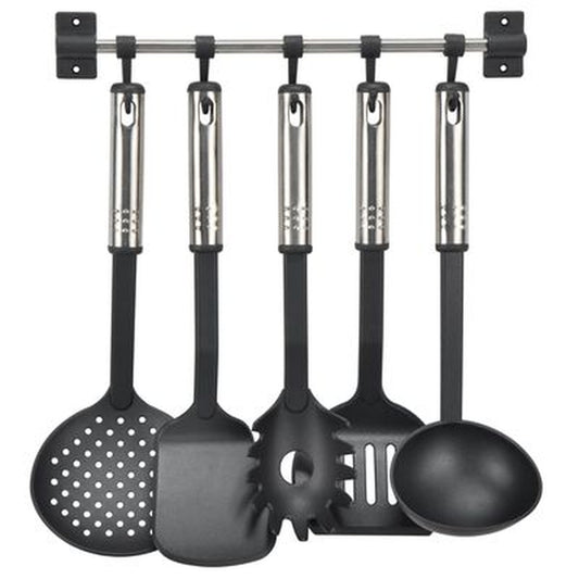 6 Piece Kitchen Tool Set Black and Silver