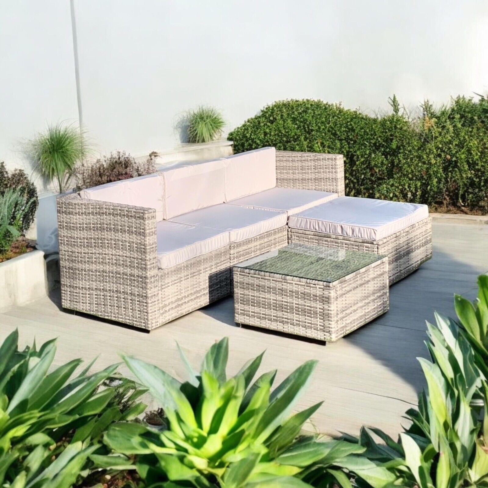 Rattan Garden Furniture Corner Sofa Lounge Set with Cushions for Indoors/Outdoo