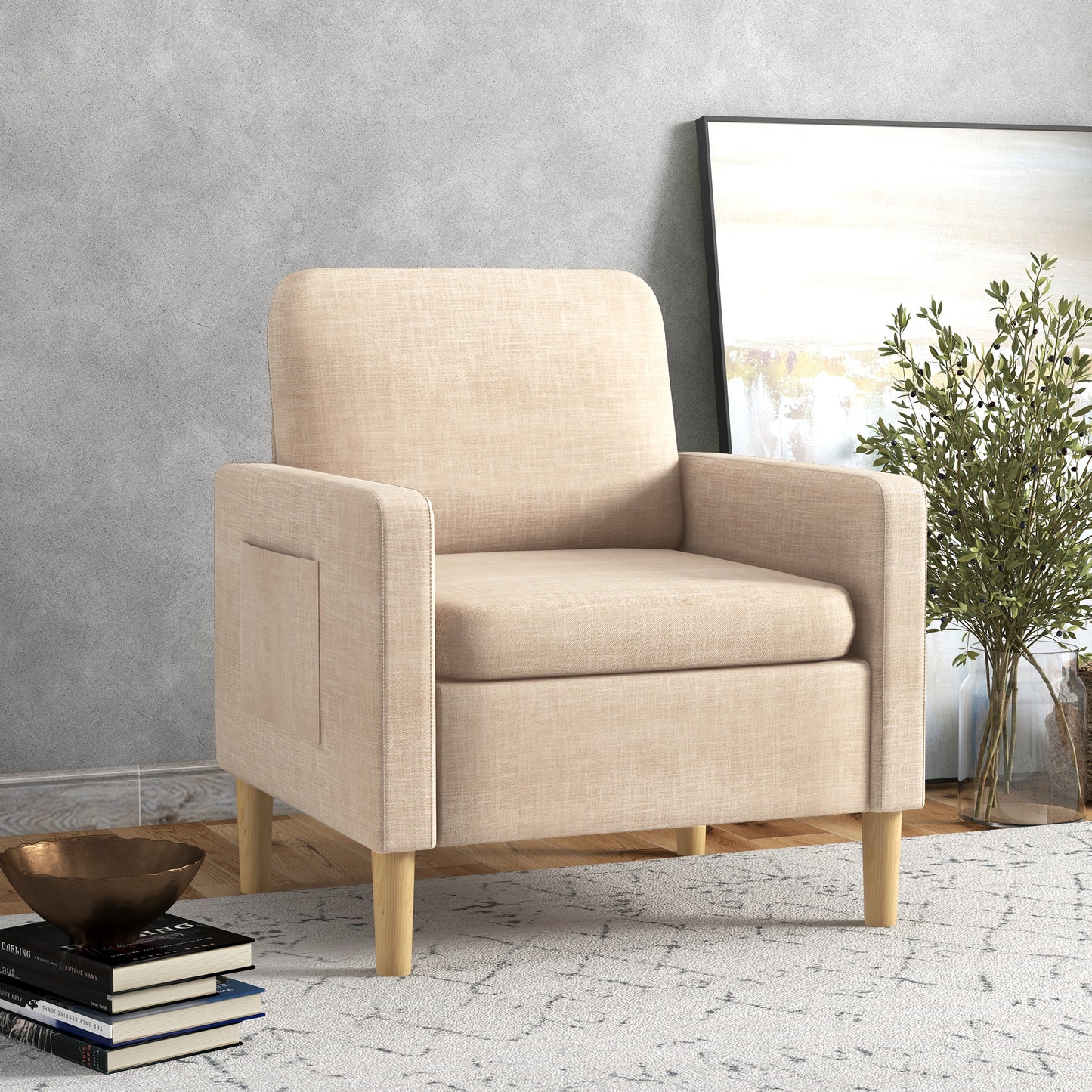 Modern Armchair Fireside Chair Upholstered Accent Chair for Living Room