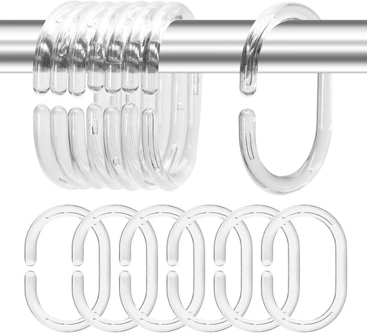 Clear Shower Curtain Rings Hooks Bathroom Plastic Pole Rail Guide Hanger X6 Pack