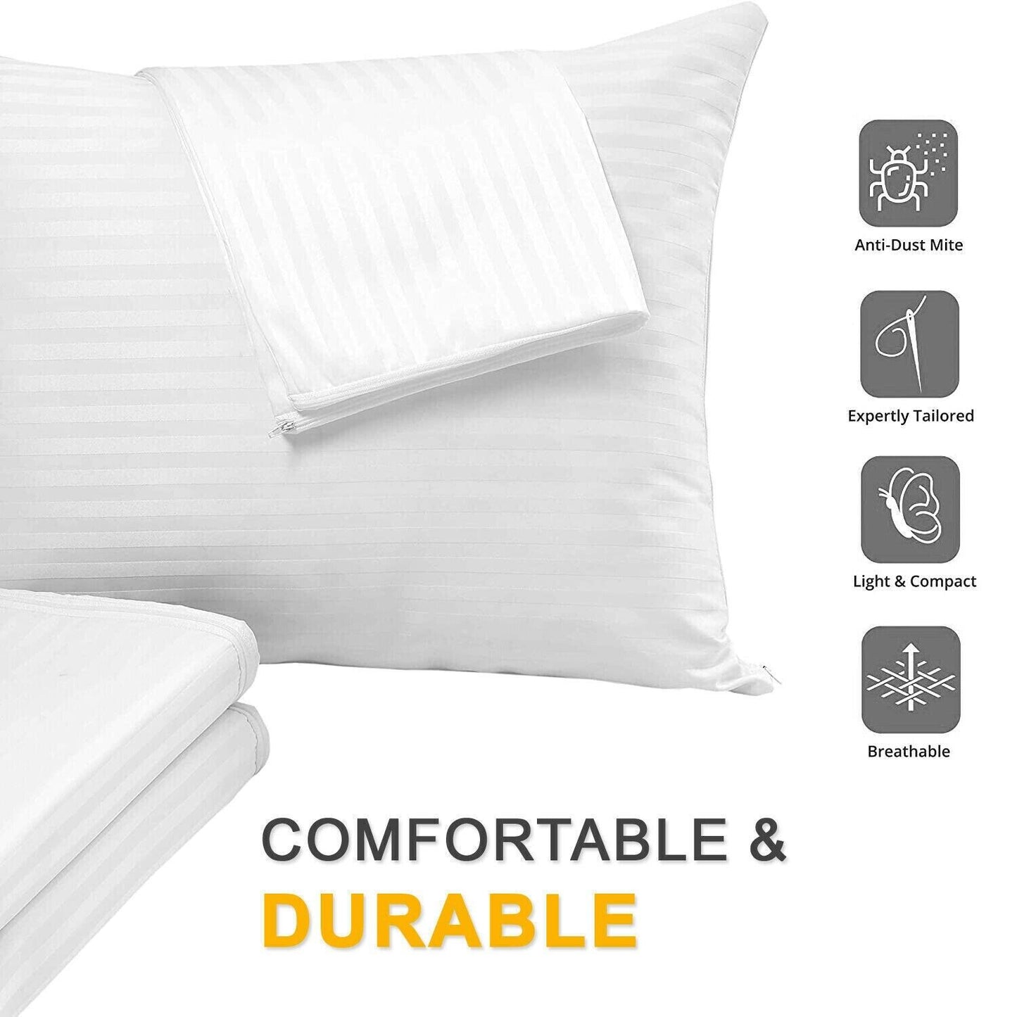 Pack of 4 Zipped WATERPROOF QUILTED Pillow Protectors Hypoallergenic Soft Covers