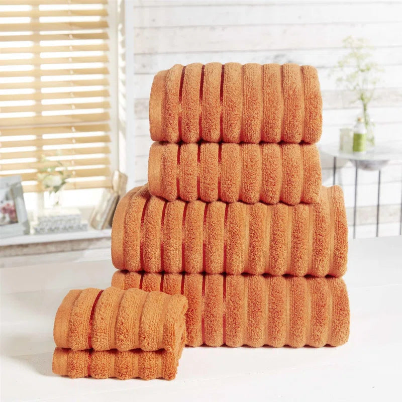 Asata 100% Cotton Ribbed Bath Towels - Set of 6