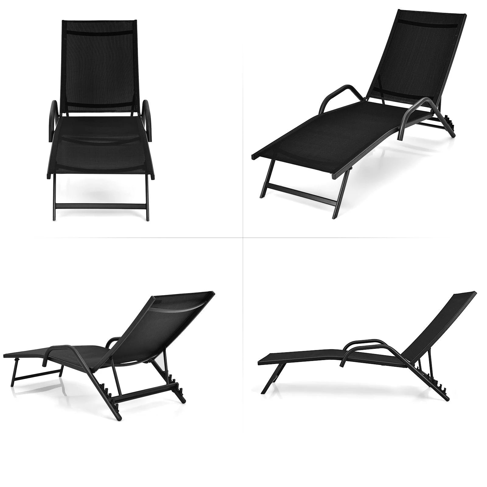 Set of 2 Outdoor Chaise Lounge Chairs with Breathable Seat