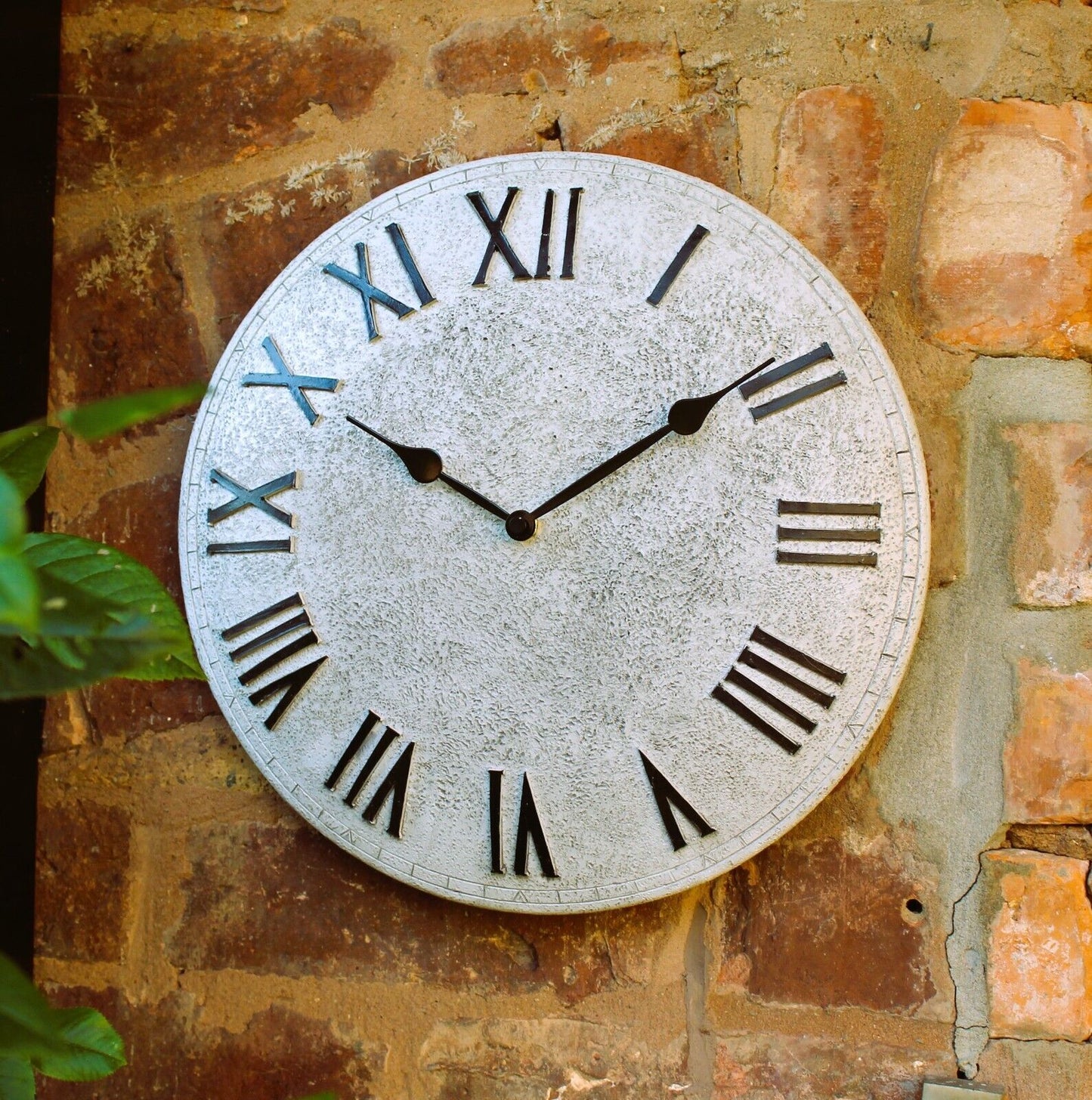 Wall Clock Garden Station Ornament Outdoor Stone Effect 12 Inch