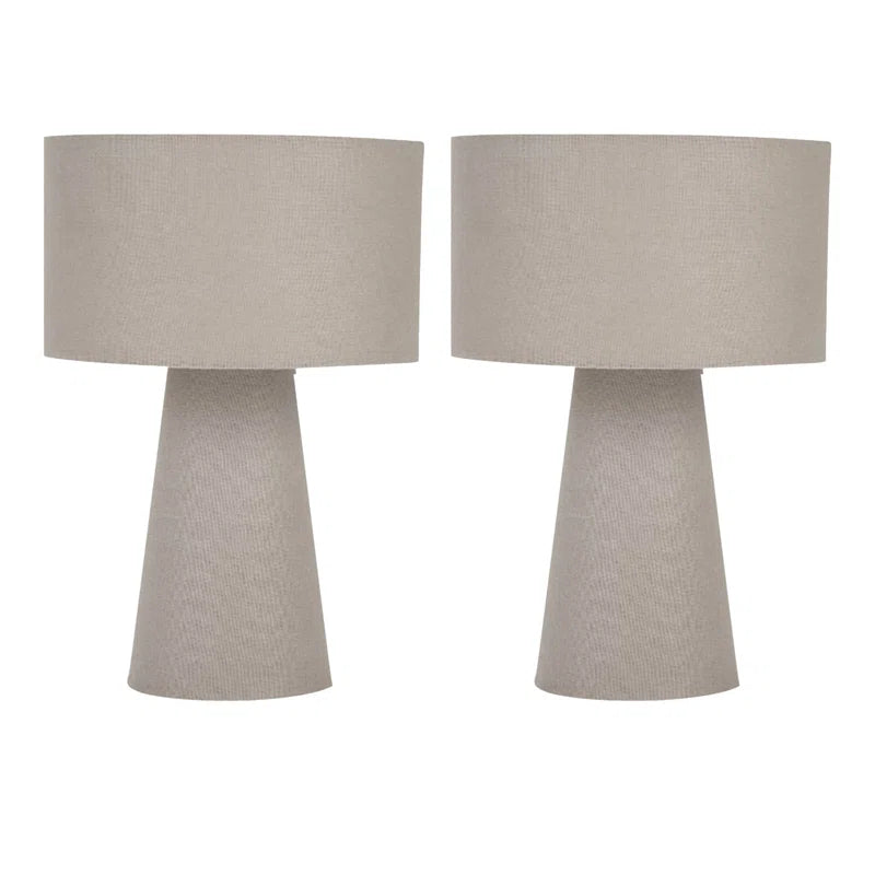 Set of 2 Cone - Grey Fabric Table Lamps or Bedside Lights.