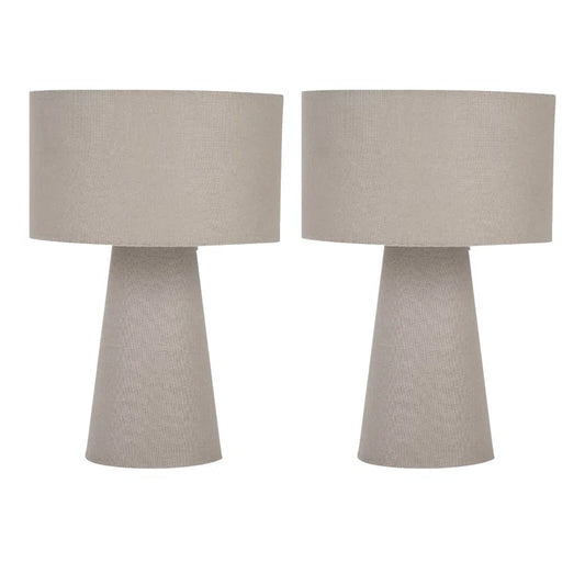 Set of 2 Cone - Grey Fabric Table Lamps or Bedside Lights.