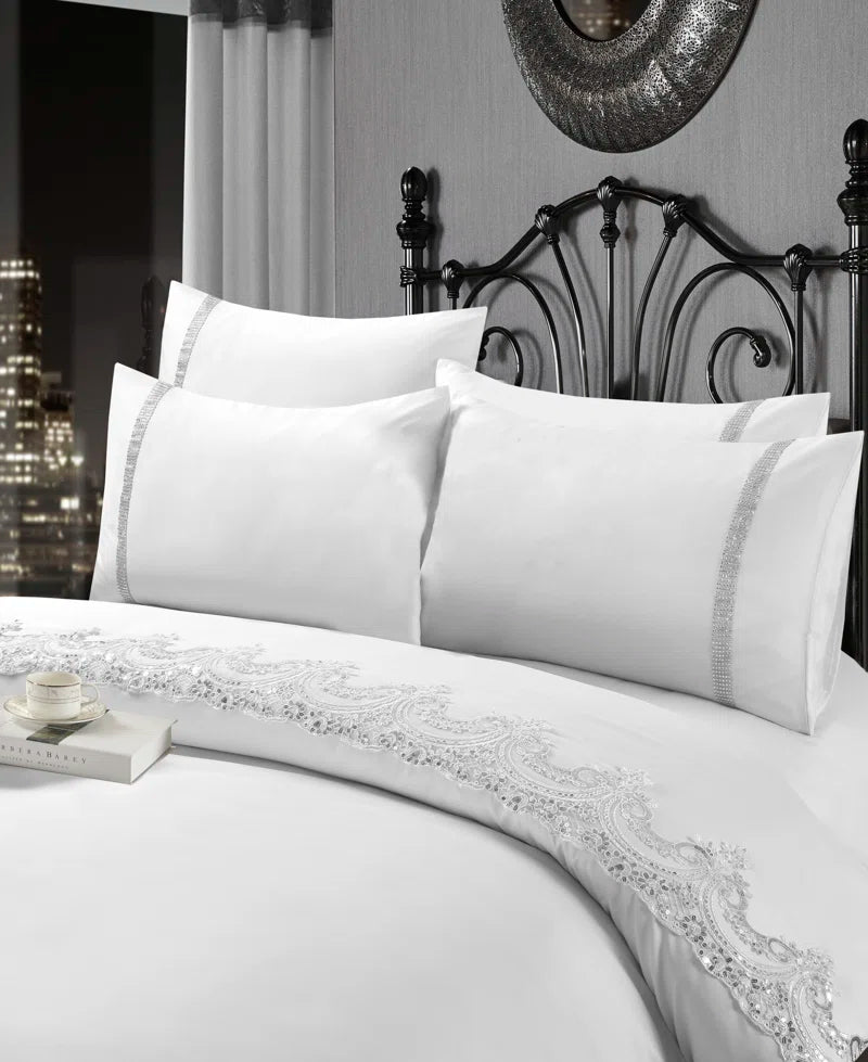 Jenifry Ivory Microfibre 8TC Modern & Contemporary Duvet Cover Set