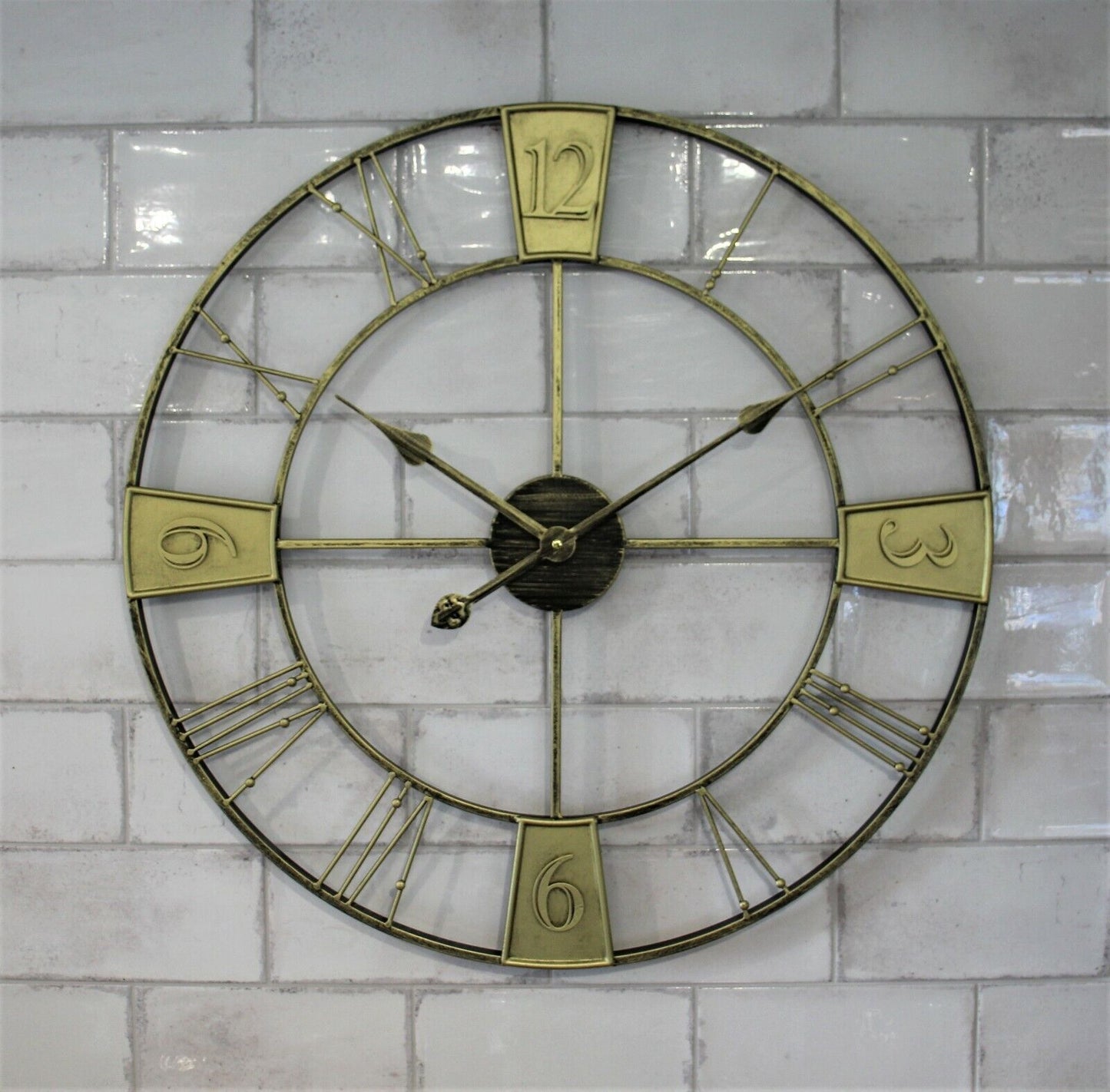 GARDEN WALL CLOCK ROMAN LARGE INDOOR OUTDOOR NUMERALS GIANT OPEN FACE METAL 58CM