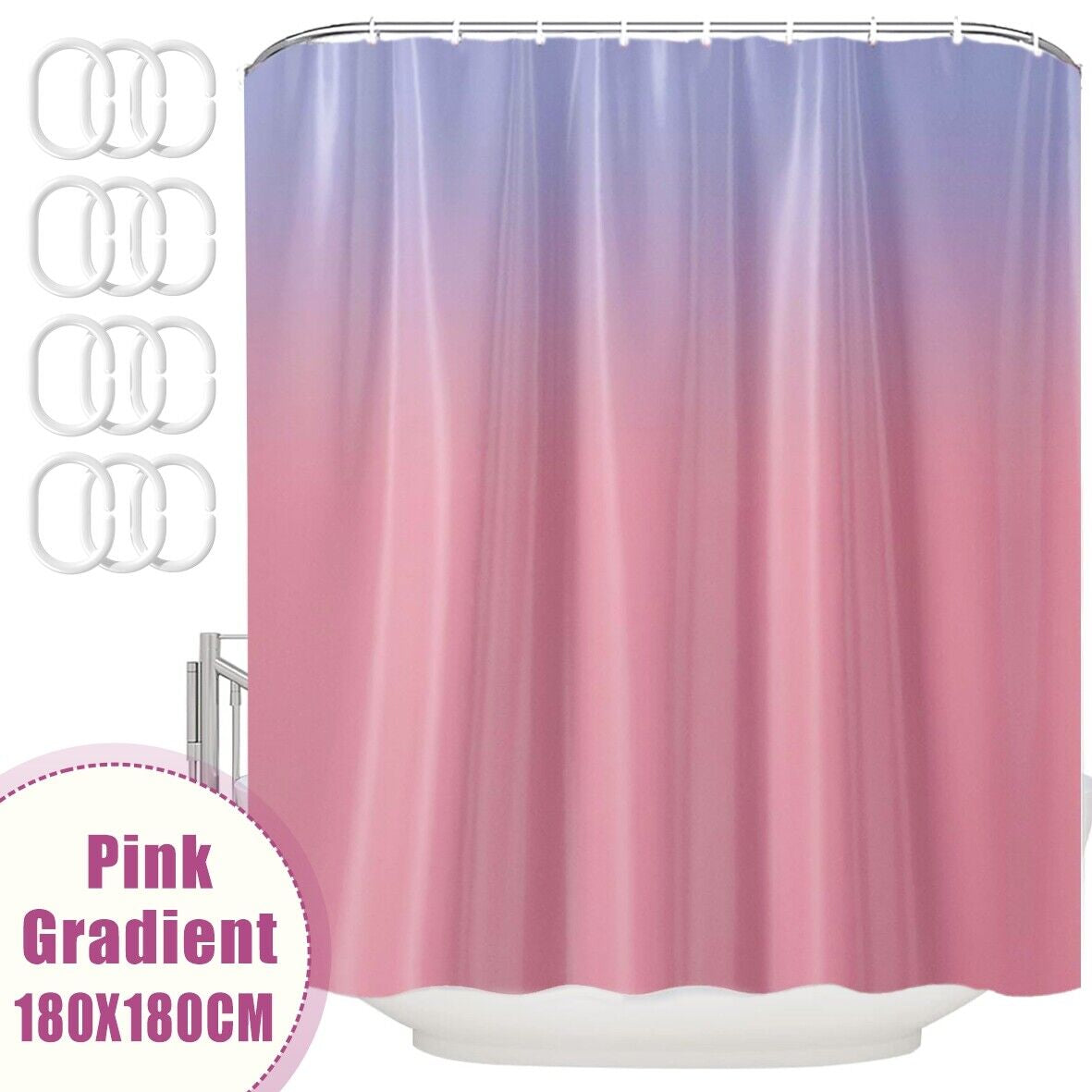 Waterproof Polyester Fabric Bathroom Shower Curtain with Ring Hooks 180 X 180 Cm