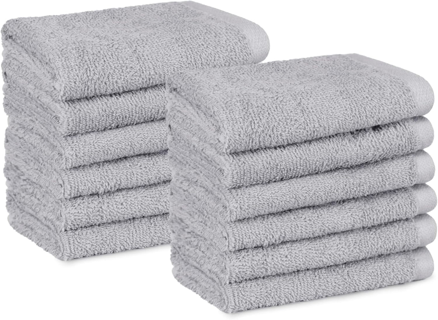 Face Towels for Bathroom, 100% Cotton Extra Absorbent Washcloth, Fast Drying - Salon Towel - 12-Pack, Grey (30 X 30 Cm)